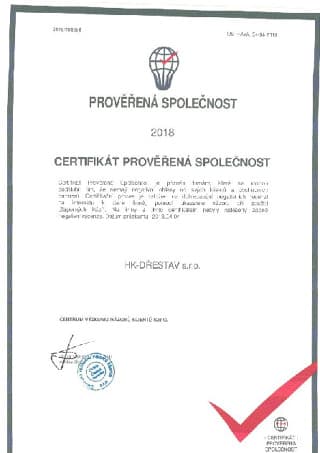 Certifikát prověřená společnost 2018